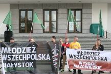 Pikieta Młodzieży Wszechpolskiej przed Teatrem Dramatycznym