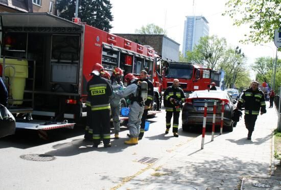 Wylany kwas solny w laboratorium przy ul. Ogrodowej