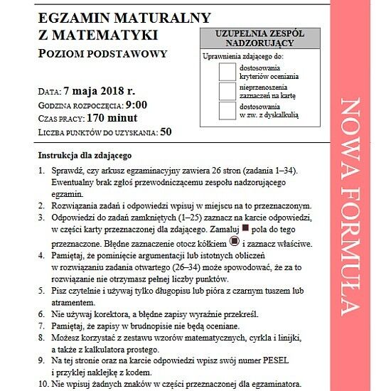 Matura z matematyki. Arkusze, pytania