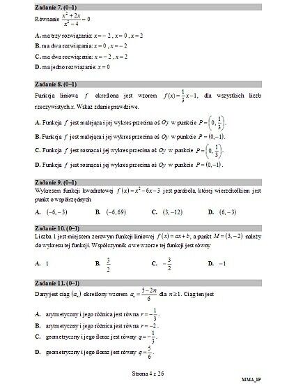 Matura z matematyki. Arkusze, pytania