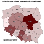 Zachorowania na COVID-19 w poszczególnych powiatach województwa podlaskiego
