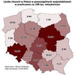 Zachorowania na COVID-19 w poszczególnych powiatach województwa podlaskiego