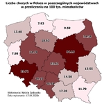 Liczba zachorowań w powiatach województwa podlaskiego w przeliczeniu na 100 tys. mieszkańców