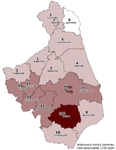 Liczba zachorowań w powiatach województwa podlaskiego w przeliczeniu na 100 tys. mieszkańców