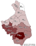 Liczba zachorowań w powiatach województwa podlaskiego w przeliczeniu na 100 tys. mieszkańców