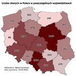 Liczba chorych w Polsce w poszczególnych województwach w przeliczeniu na 100 tys. mieszkańców