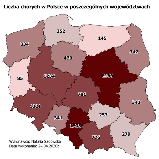 Liczba chorych w Polsce w poszczególnych województwach