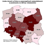 Liczba zachorowań w poszczególnych powiatach województwa podlaskiego