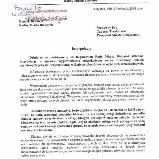 Interpelacje radnego Henryka Dębowskiego