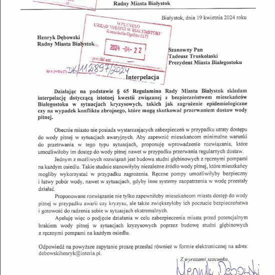 Interpelacje radnego Henryka Dębowskiego