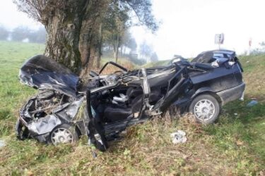 Audi uderzyło w drzewo. 19-letni kierowca trafił do szpitala
