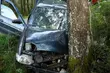 Ford uderzył w drzewo. Kierowca z obrażeniami głowy trafił do szpitala