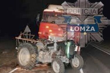 Zderzenie ciągnika z ciężarówką
