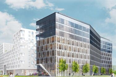 Nowoczesny wieżowiec stanie w centrum miasta