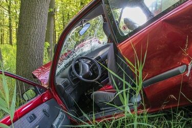 Skoda uderzyła w drzewo. Dwie osoby trafiły do szpitala