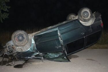 Uderzył w przydrożne drzewo i dachował