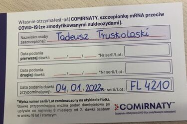 Tadeusz Truskolaski przyjął 3. dawkę szczepionki