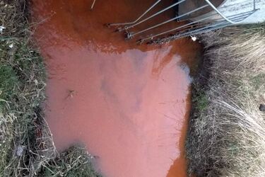 Dolistówka zanieczyszczona. Rzeka ma rdzawy kolor