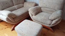 Komplet mebli: sofa, fotel, pufa