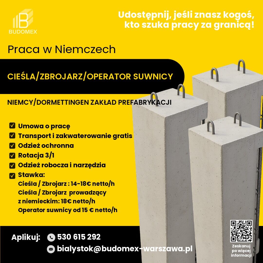 CIEŚLA, ZBROJARZ, OPERATOR SUWNICY Niemcy