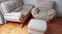 Komplet mebli: sofa, fotel, pufa