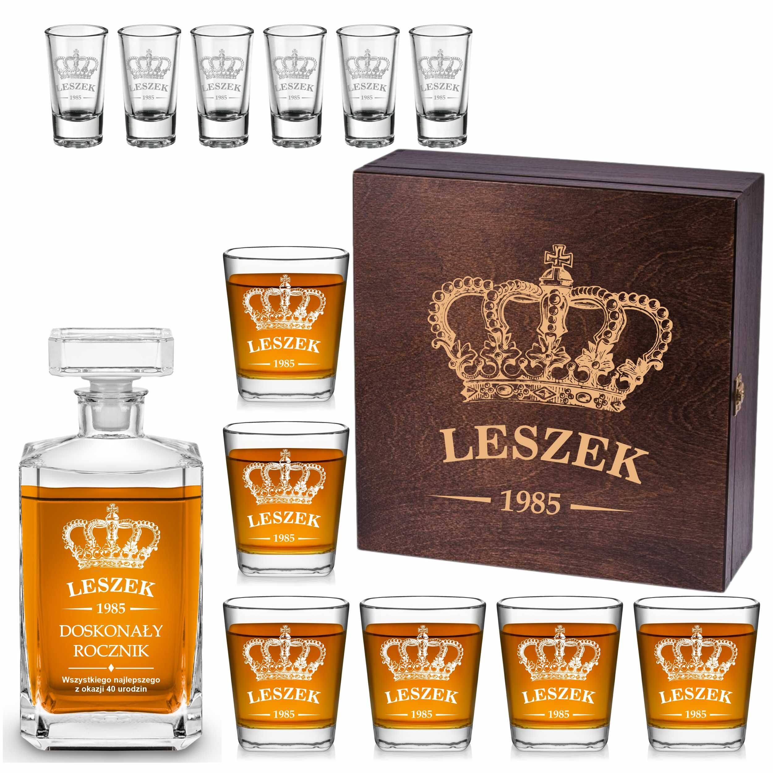 Zestawy prezentowe z grawerem, karafka i szklanki do whisky, kieliszki z grawere