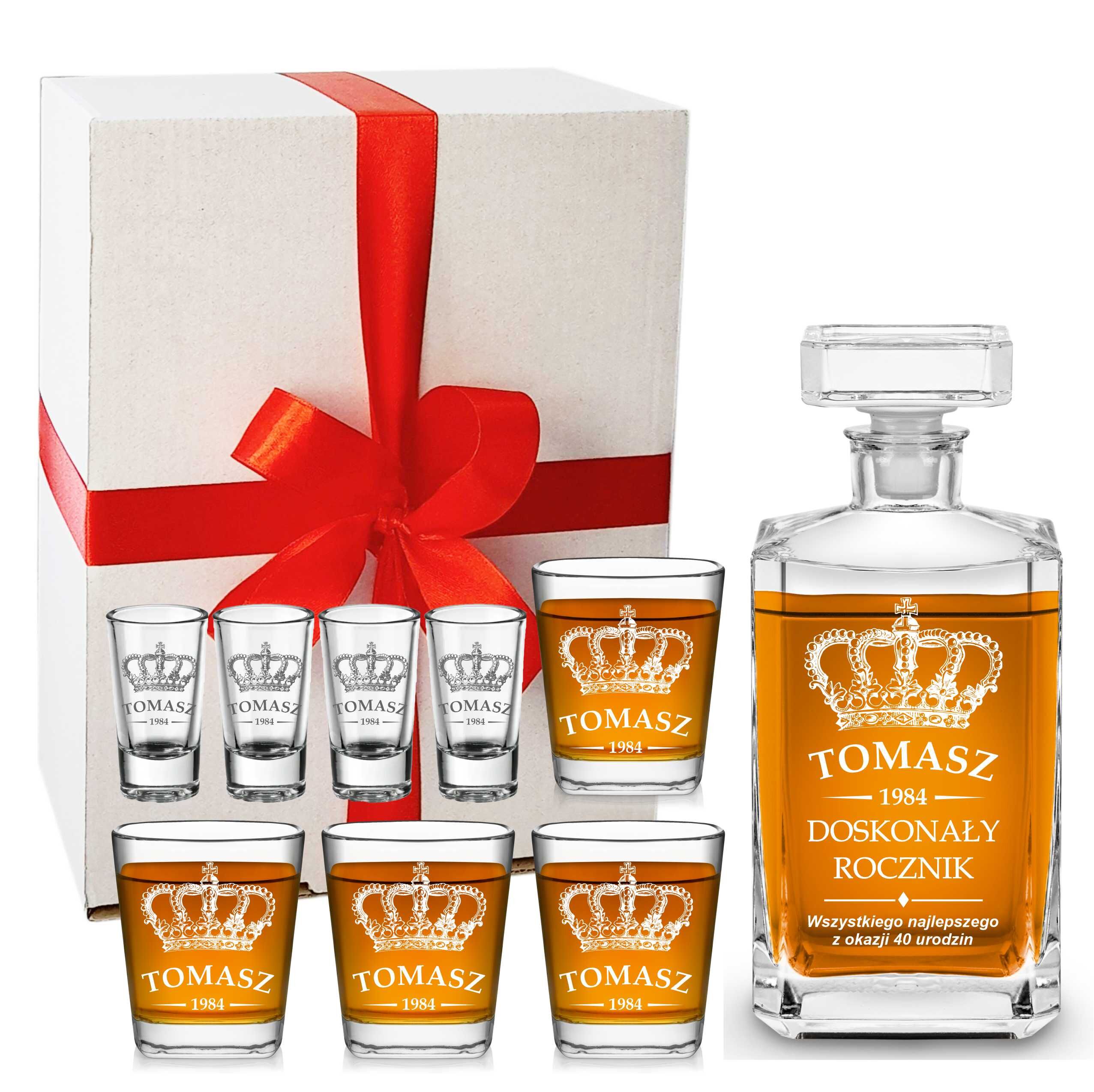 Zestawy prezentowe z grawerem karafka i szklanki do whisky, kieliszek z grawerem