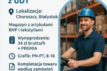 Zatrudnimy MAGAZYNIERA/KIE z UDT!