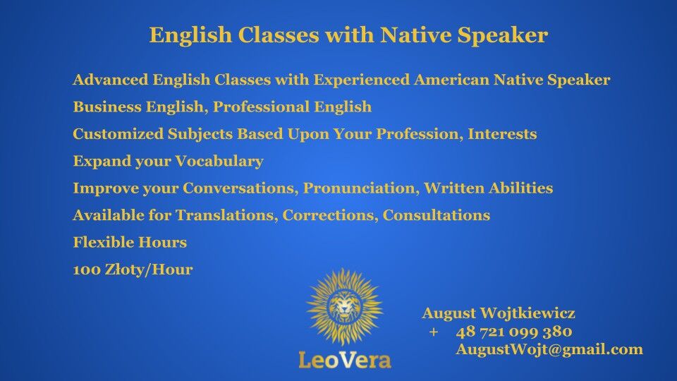 Korepetycje z Angielskiego z Native Speakerem