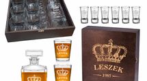 Zestawy prezentowe z grawerem, karafka i szklanki do whisky, kieliszki z grawere