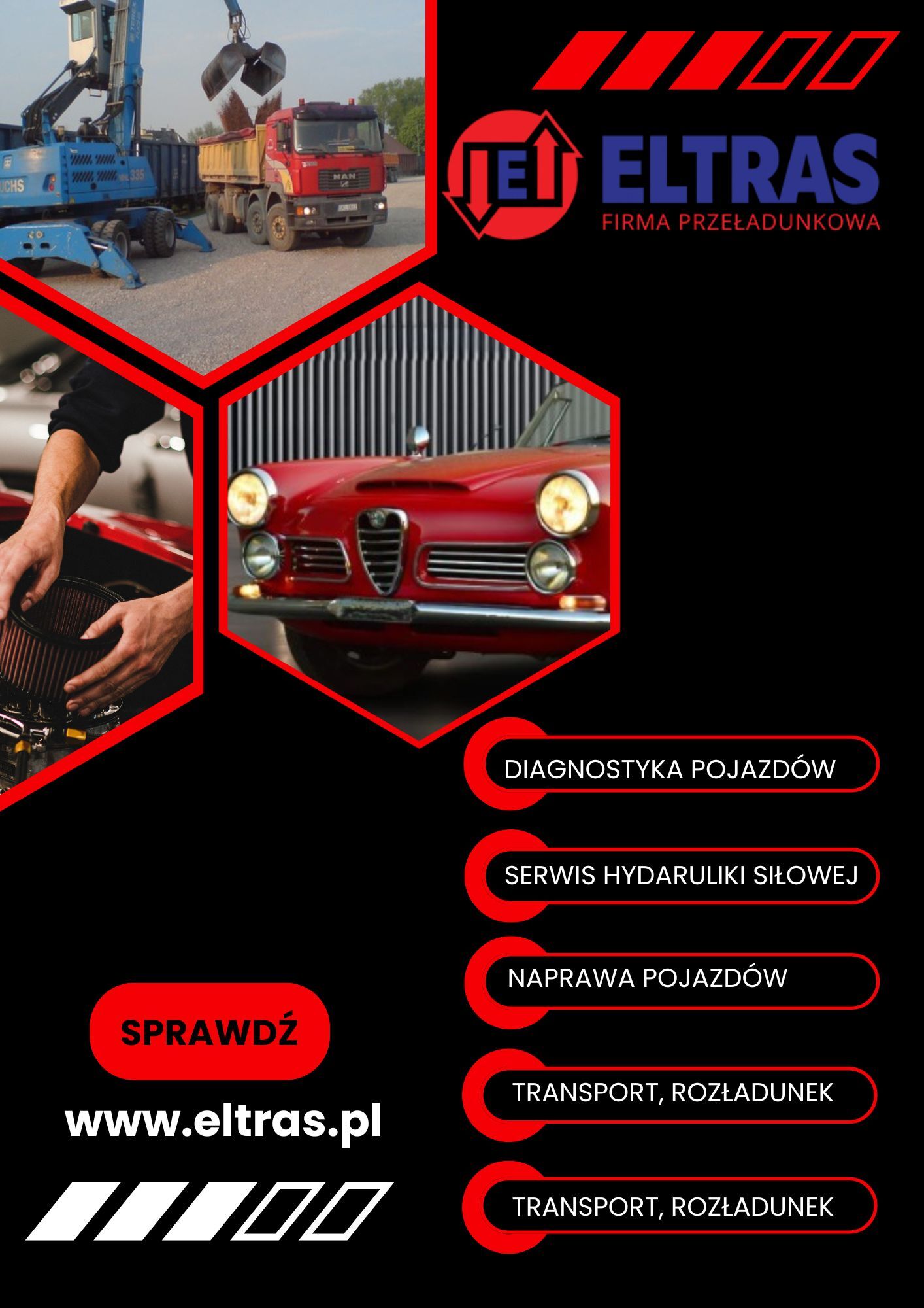 USŁUGI TRANSPORT CIĘŻAROWY NISKOPODWOZIOWY ELTRAS