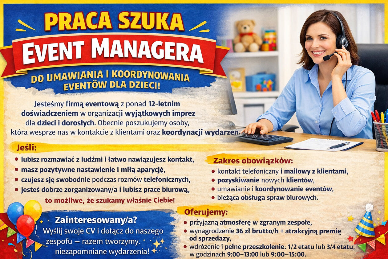 EVENT MANAGER - UMAWIANIE IMPREZ, OBSŁUGA KLIENTA