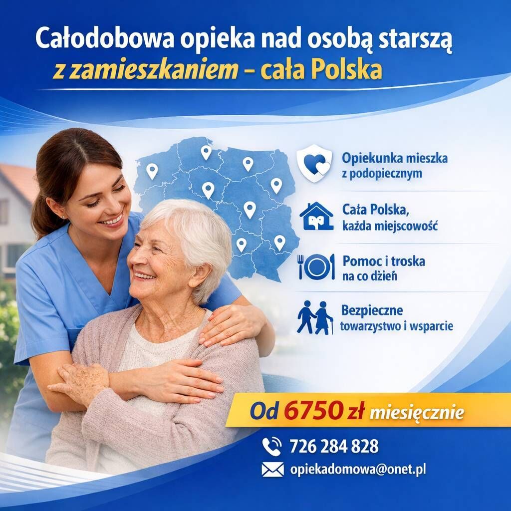 Całodobowa opieka osób starszych z zamieszkaniem/ Zamów opiekę seniora 24h na do