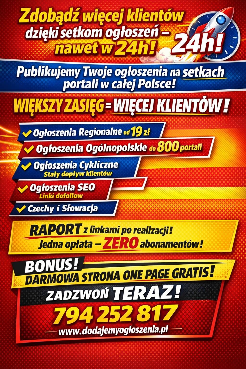 Opublikujemy Twoje ogłoszenie na setkach portali  