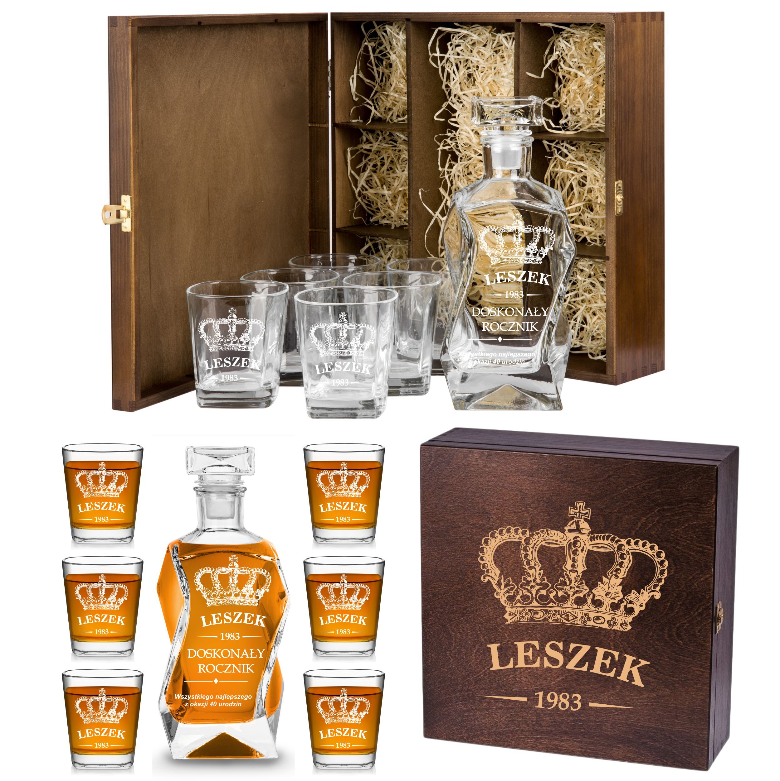 Zestawy prezentowe z grawerem, karafka szklanki do whisky, kieliszki z grawerem