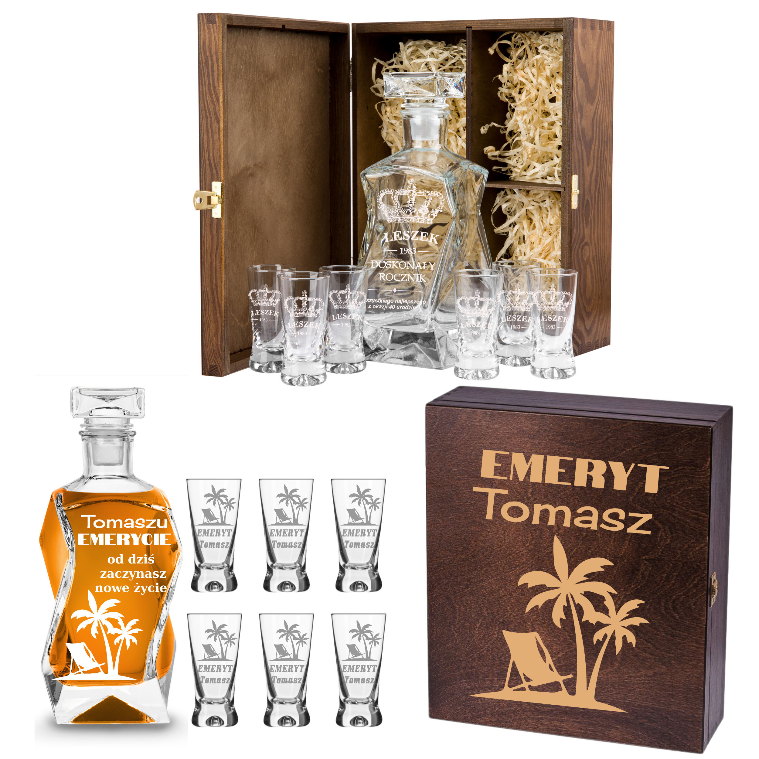Zestawy prezentowe z grawerem, karafka szklanki do whisky, kieliszki z grawerem