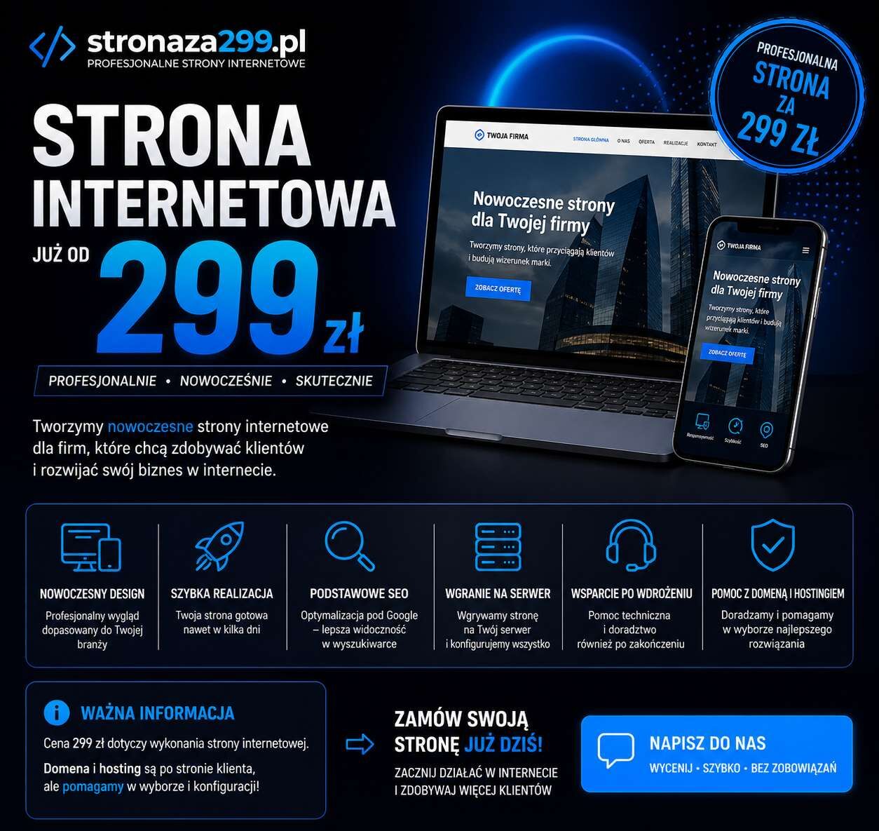 Strona WWW za 299 zł - sprawdź ofertę | Faktura