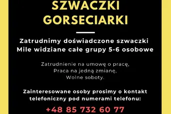 Zatrudnimy Szwaczki / szwaczy