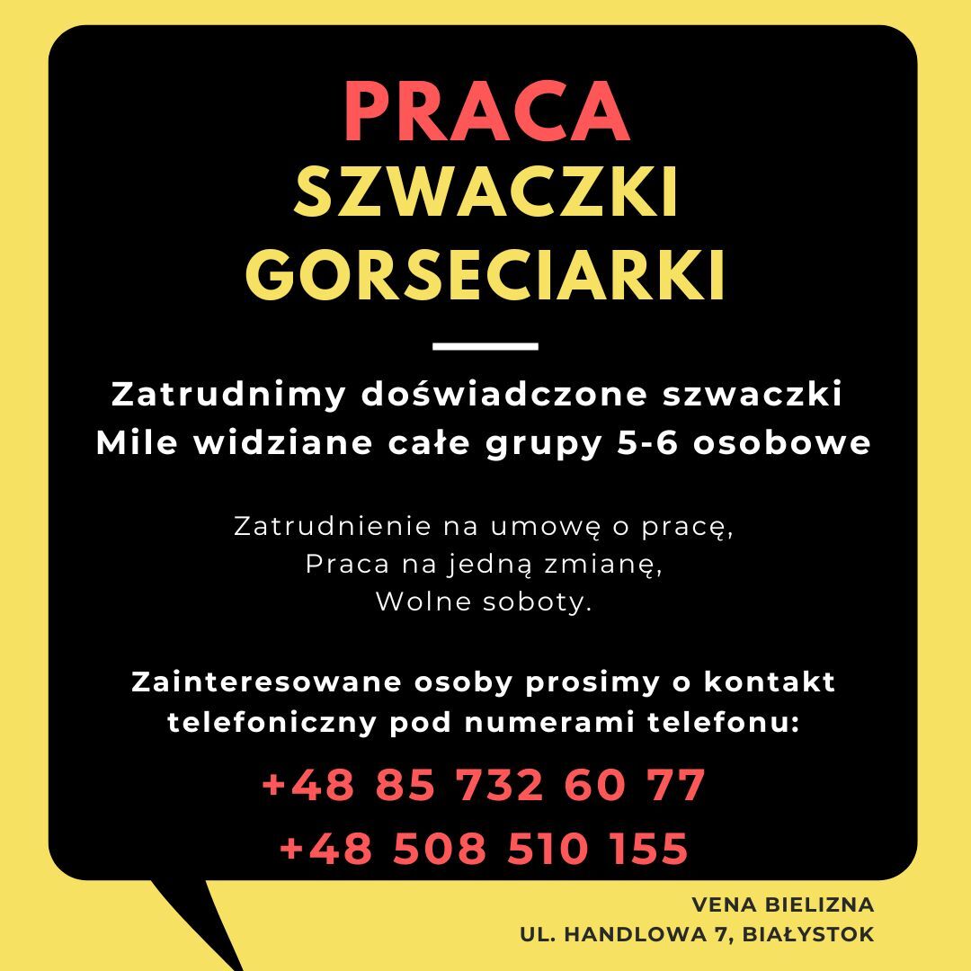 Zatrudnimy Szwaczki / szwaczy