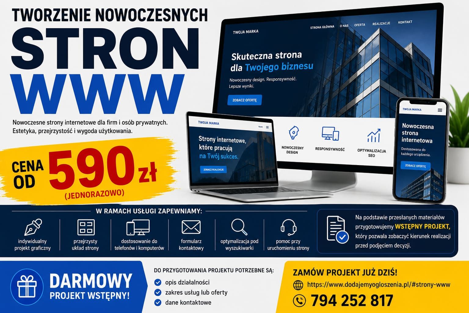 Strona WWW od 590 zł + projekt wstępny GRATIS/ NAW