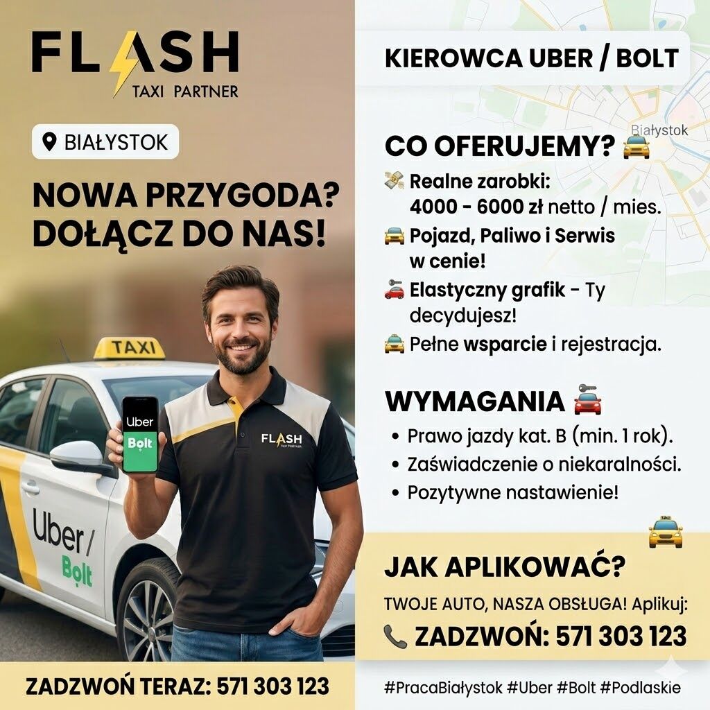 Zatrudnimy na BOLT,FREE NOW,UBER