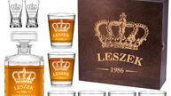 Zestawy prezentowe z grawerem, karafka i szklanki do whisky, kieliszki z grawere