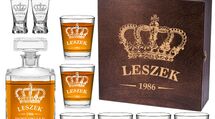 Zestawy prezentowe z grawerem, karafka i szklanki do whisky, kieliszki z grawere