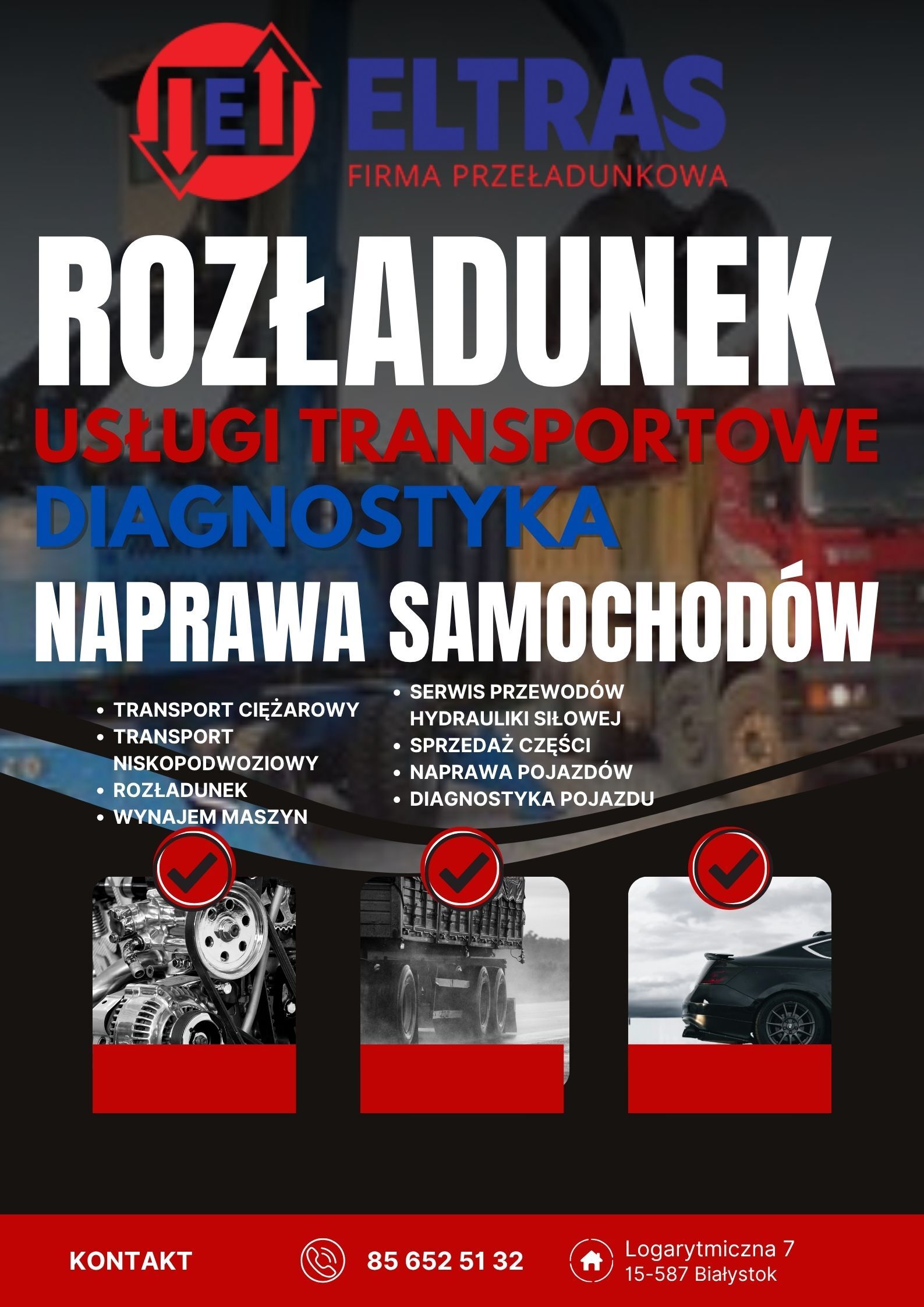USŁUGI ROZŁADUNEK TRANSPORT CIĘŻAROWY ELTRAS