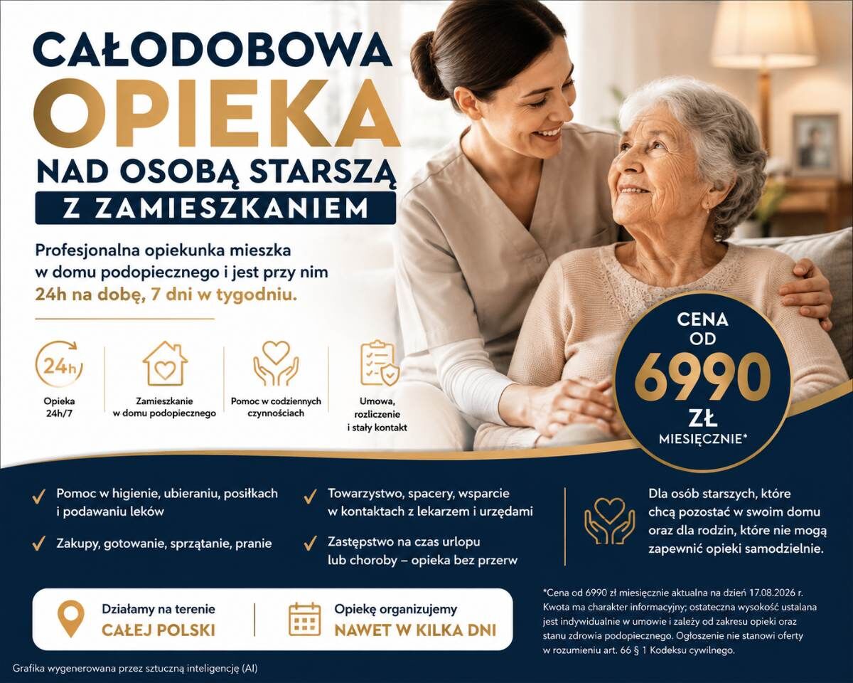 Opieka nad SENIOREM 24h od 6990 zł.Opiekunka zamie
