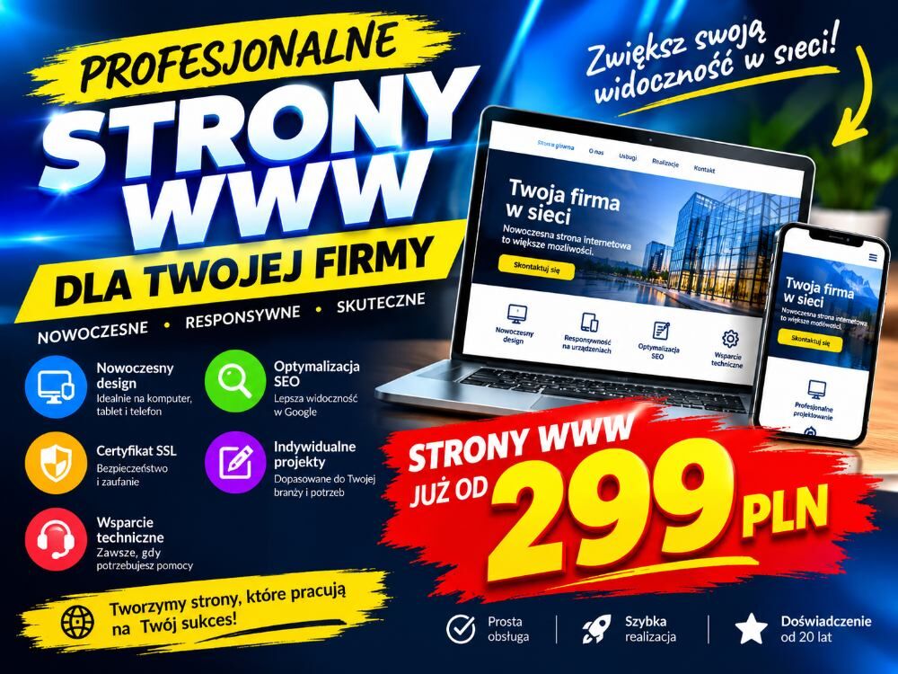 Kompletna strona dla firmy 299 zł, przygotowana po