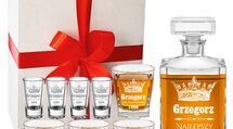 Zestawy prezentowe z grawerem, karafka i szklanki do whisky, kieliszki z grawere
