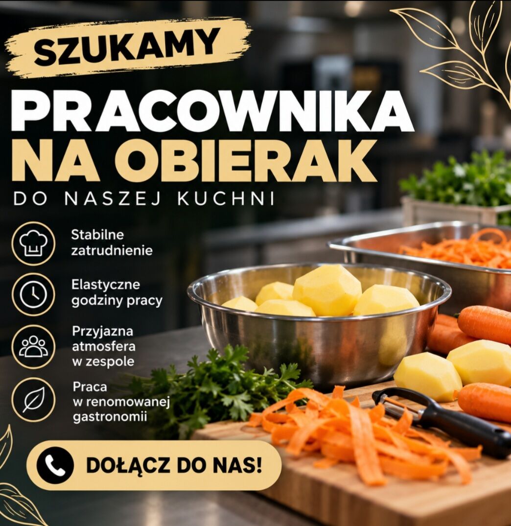 Praca na kuchni, obierak, pomoc kuchenna 