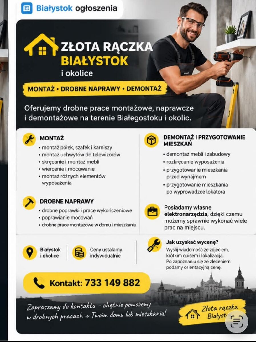 Złota rączka Białystok – montaż, drobne naprawy, d