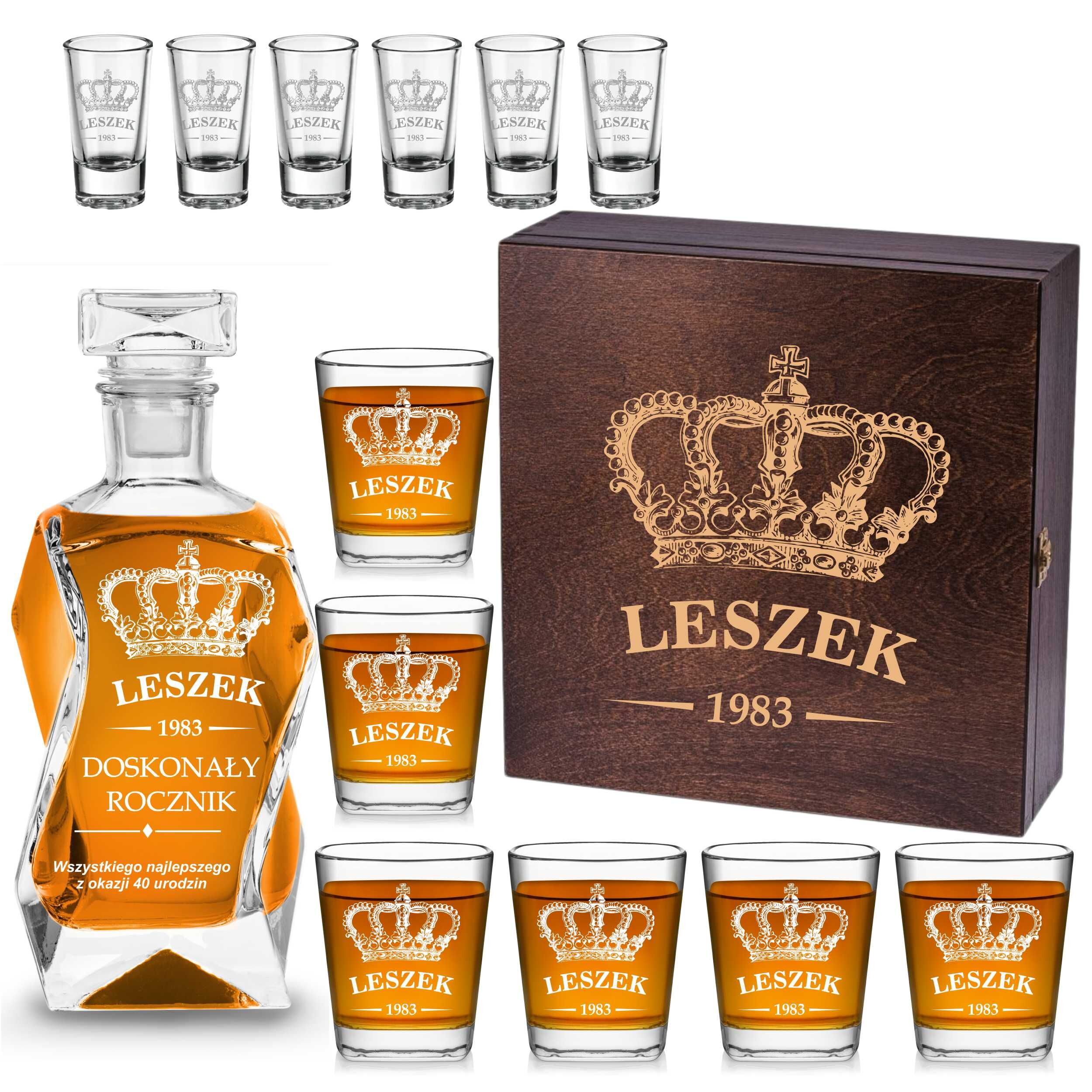 Zestawy prezentowe z grawerem, karafki i szklanki do whisky, kieliszki z grawere